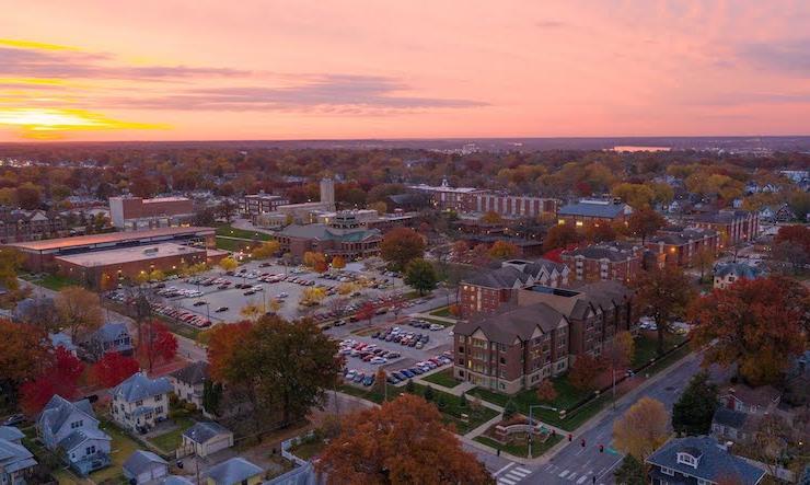 sunset on campus